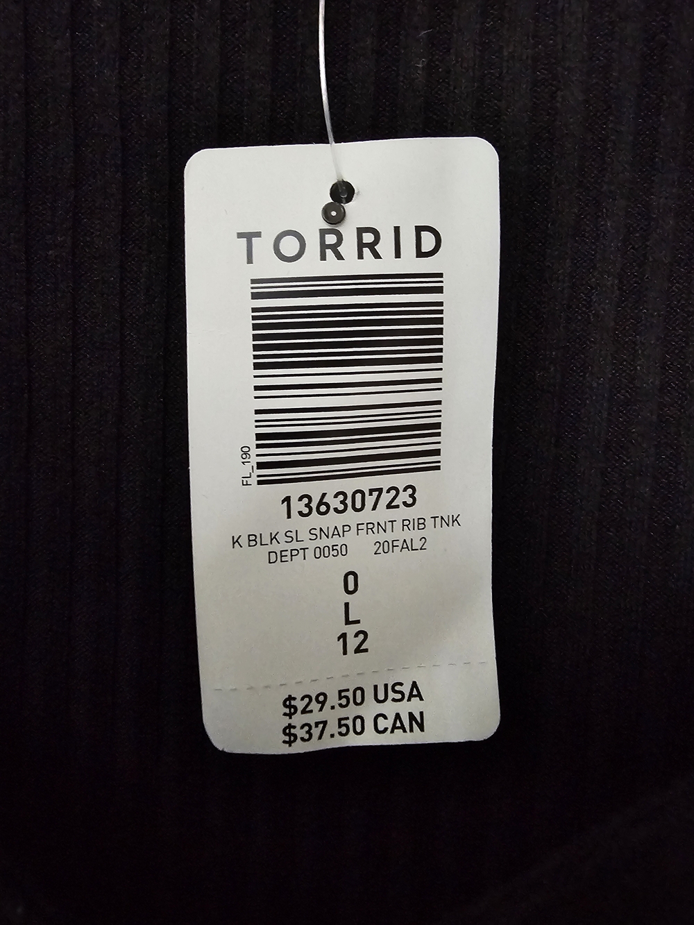 torrid Black Ribbed Snap-Front Tank - Picture 2 of 3